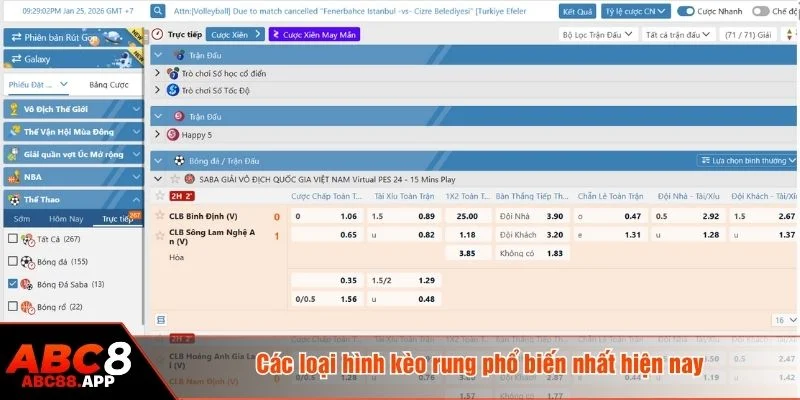 Kèo rung tại ABC8 được phân nhóm rõ để người chơi dễ chọn