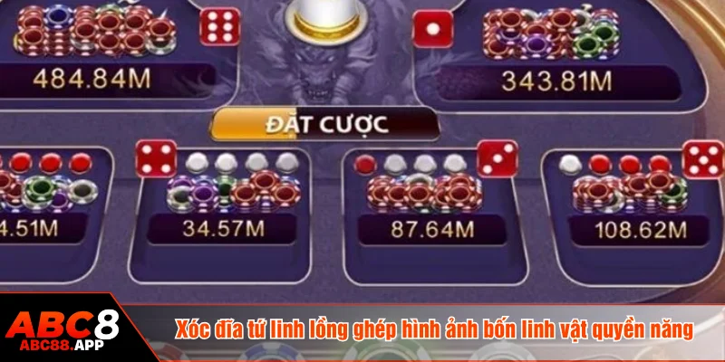 Xóc đĩa tứ linh lồng ghép hình ảnh bốn linh vật quyền năng