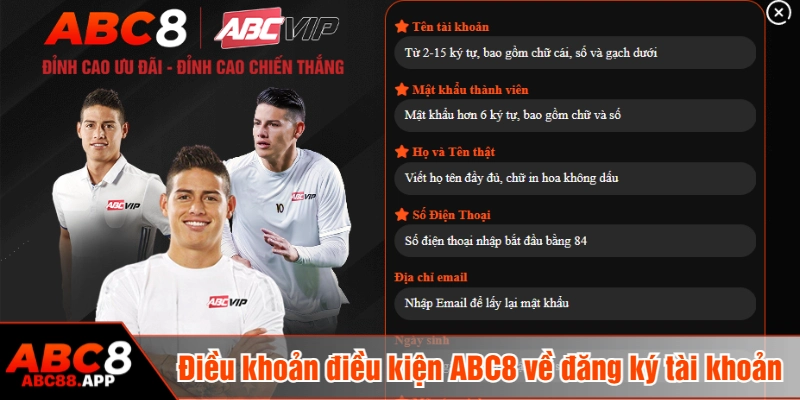 Điều khoản điều kiện ABC8 về đăng ký tài khoản