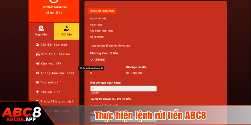 Thực hiện lệnh rút tiền ABC8