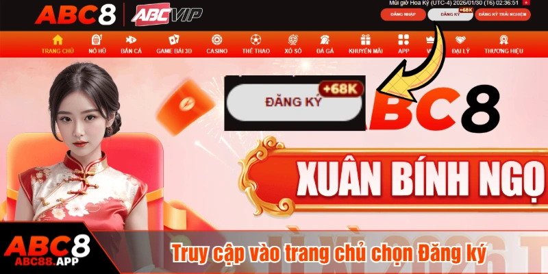 Truy cập vào trang chủ chọn Đăng ký